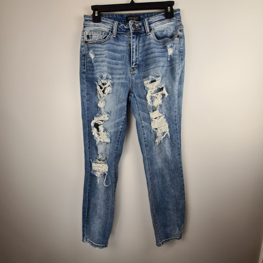 Judy Blue Boyfriend Fit Distressed Jeans Medium Wash Size 3/26 Womens Grunge